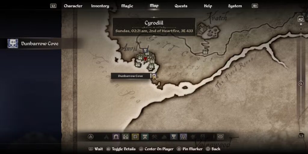 The Thieves Den (Dunbarrow Cove) Dunbarrow Cave Map in Oblivion Remastered