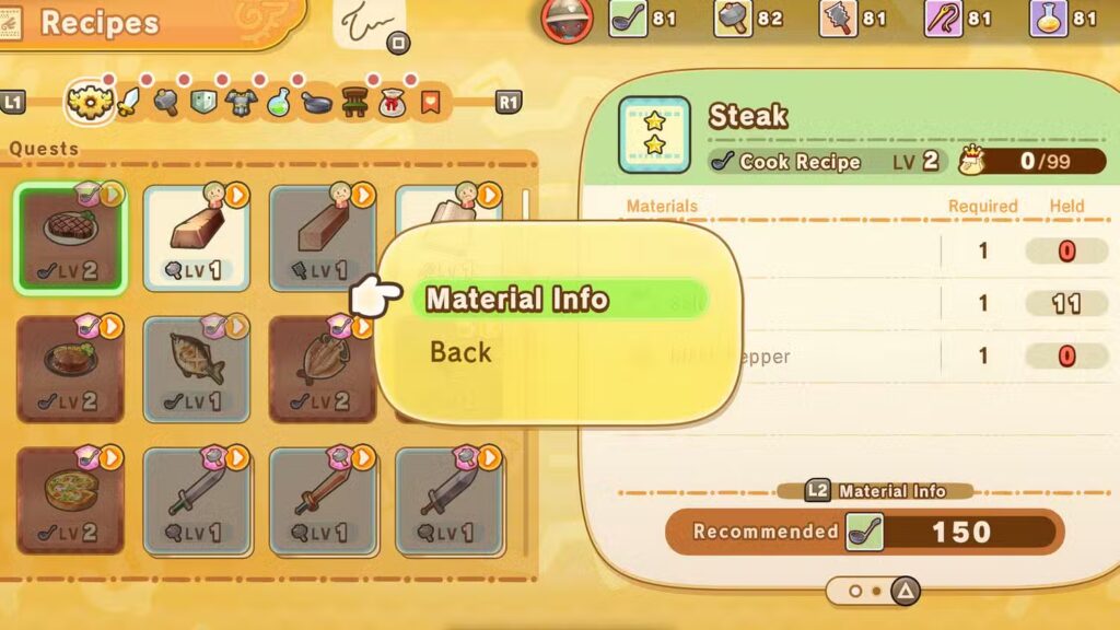 Material Info in Fantasy Life