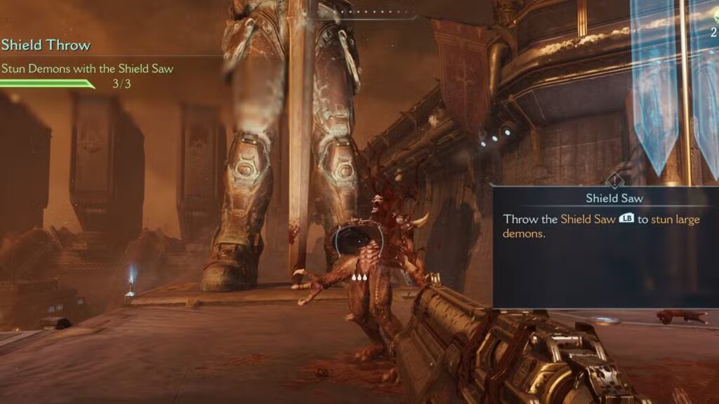 Screenshot of Shield Saw Throw Ability from Doom: The Dark Ages