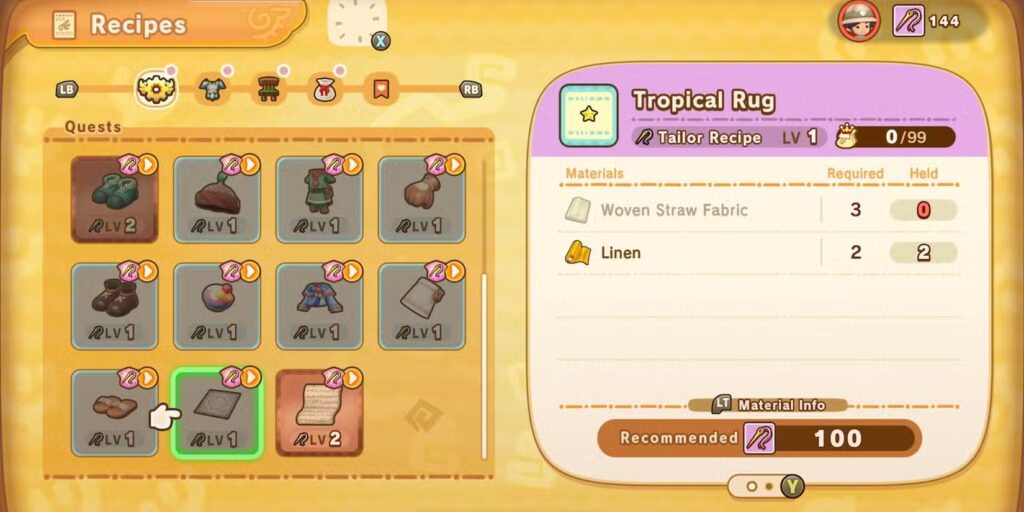 Tropical Rug Crafting Recipe in Fantasy Life i