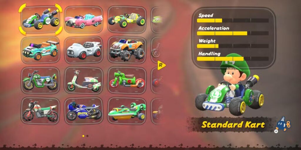 Baby Luigi Stats Extra Light Characters in Mario Kart World