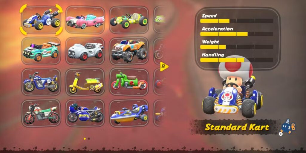 Toad Stats Extra Light Characters in Mario Kart World