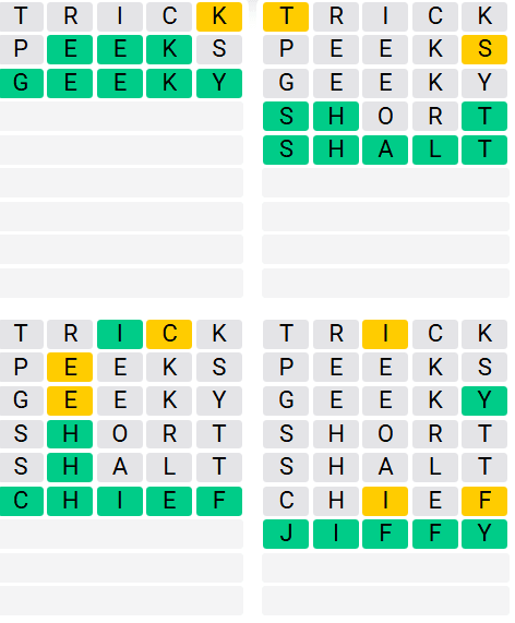 Screenshot of Quordle August 25, 2025 Answers