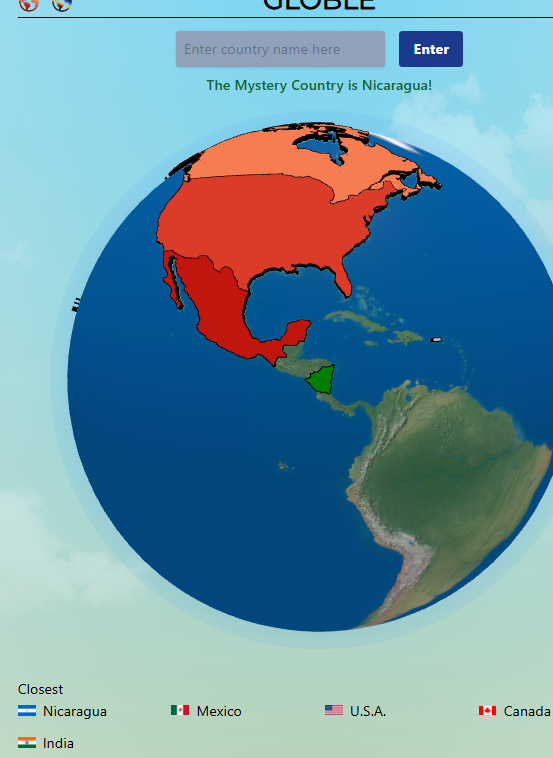 Screenshot of Globle Answer for August 30, 2025- Nicaragua