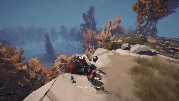 Screenshot of the cliffside Calicorn location in Herdling