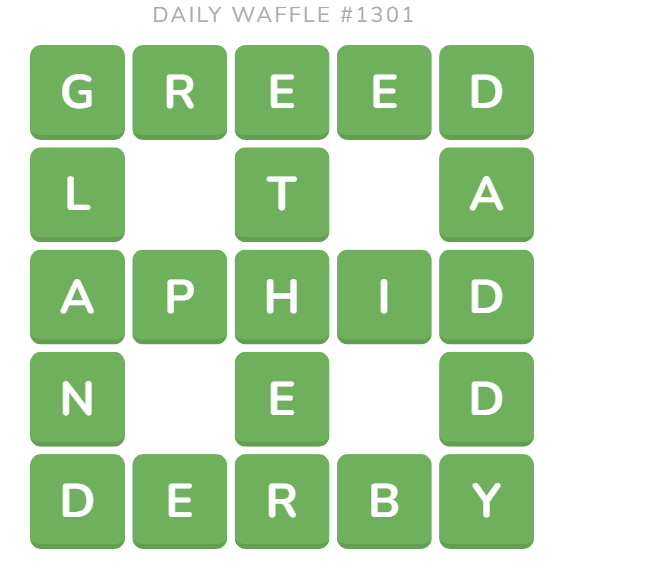 Screenshot of Today's Waffle Answers August 14, 2025