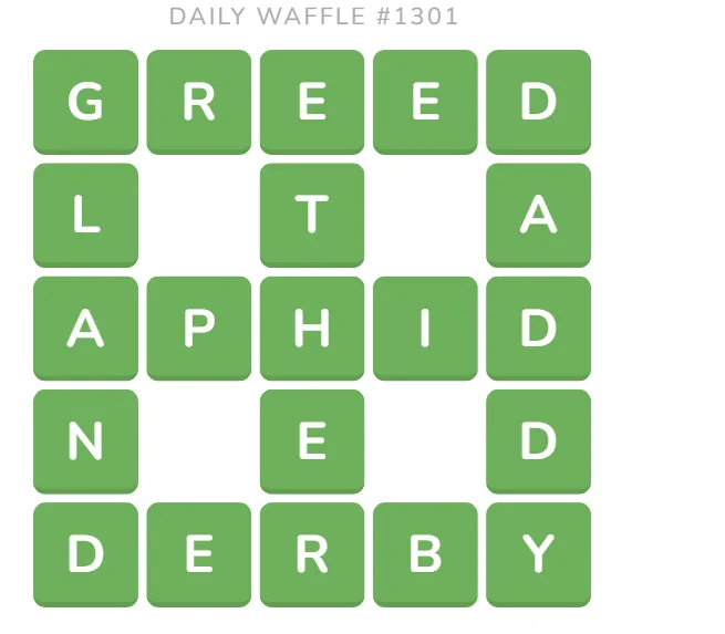 Screenshot of Today's Waffle Answers August 14, 2025