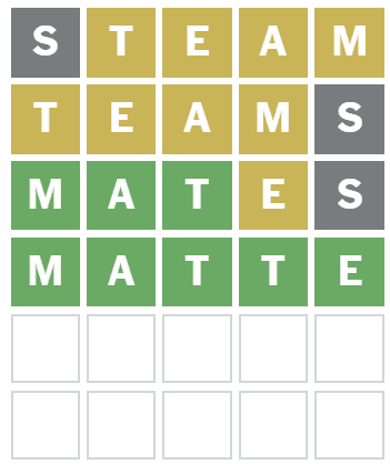 Screenshot of Wordle 1519 Answer for August 16 2025 - MATTE
