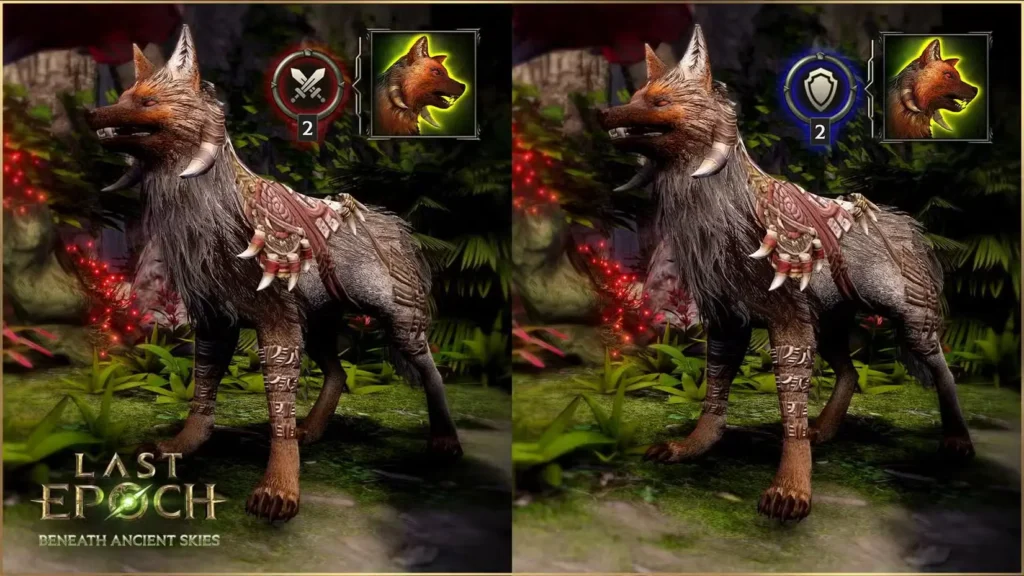 New Improved UI showing the new Assassinate mode icon (two swords) and the Protect mode icon (shield) for Last Epoch minions