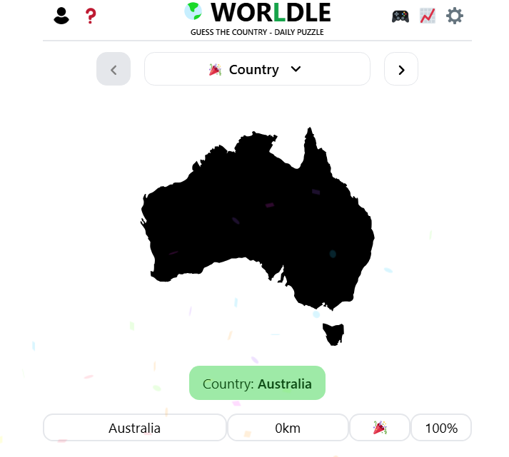 Screenshot of Worldle Answer august 30 2025 Australia