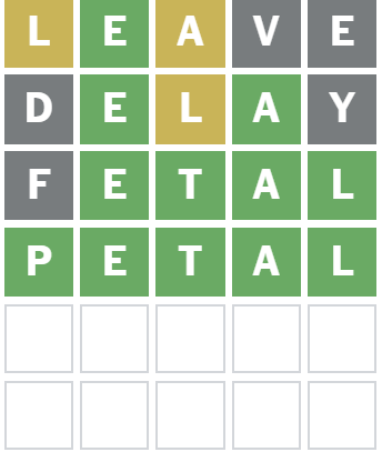 Wordle 1534 solution showing the word PETAL solved in 4 attempts on August 31, 2025