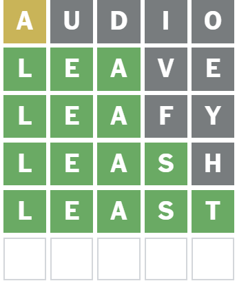 Wordle 1535 answer LEAST with green tiles showing completed puzzle for September 1, 2025