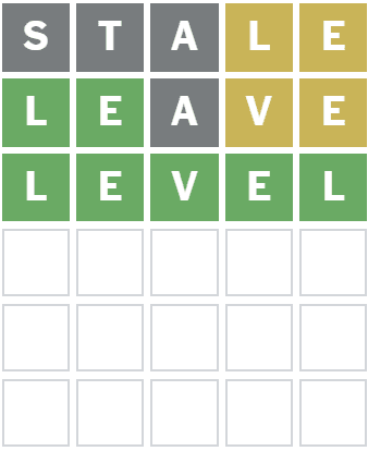 Screenshot of the Wordle puzzle #1518 answer, LEVEL.