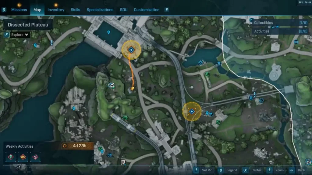 Map to find the ordonite and Eridium Sample for Electroshock Therapy in Borderlands 4