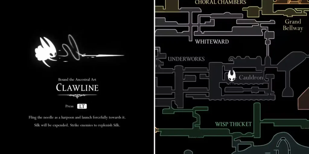 Act 2 Ancestral Arts: Advanced Capabilities Clawline Map in Silksong