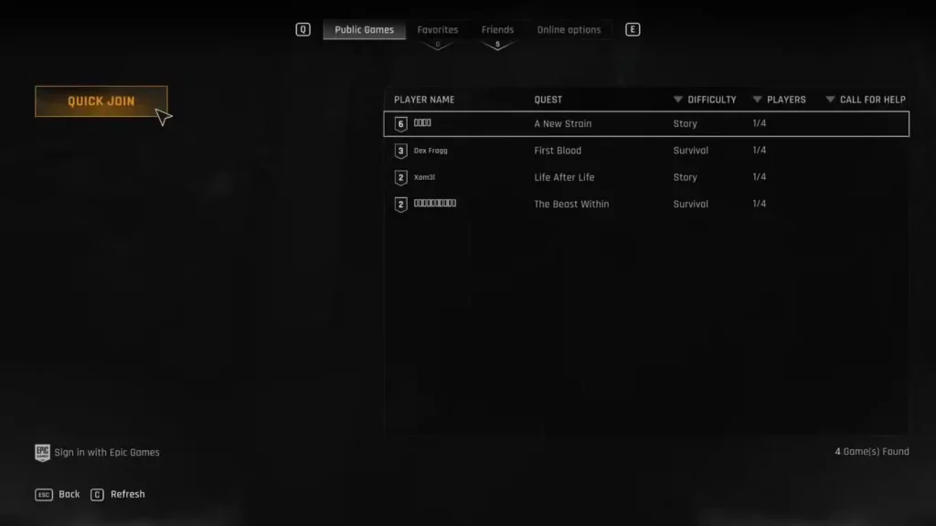 Dying Light: The Beast Quick Join Menu Screenshot