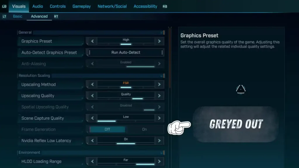 Frame Generation Option Grayed Out issue in Borderlands 4
