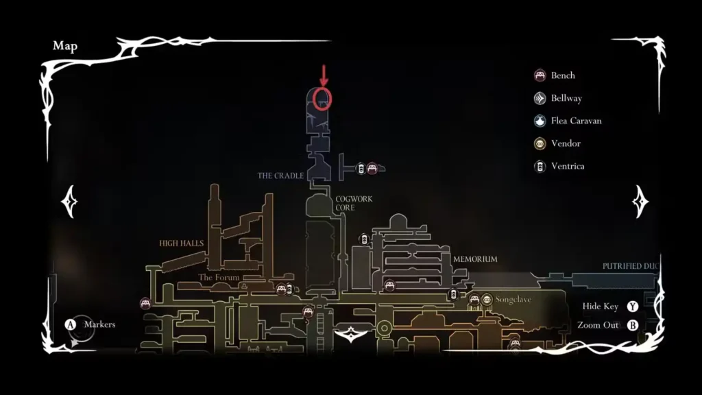 Hollow Knight Silksong Pale Nails Skill Location Map