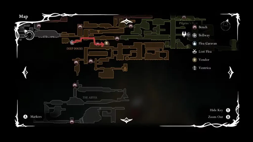 Abyss Map Location Black Threads highlighted route in red