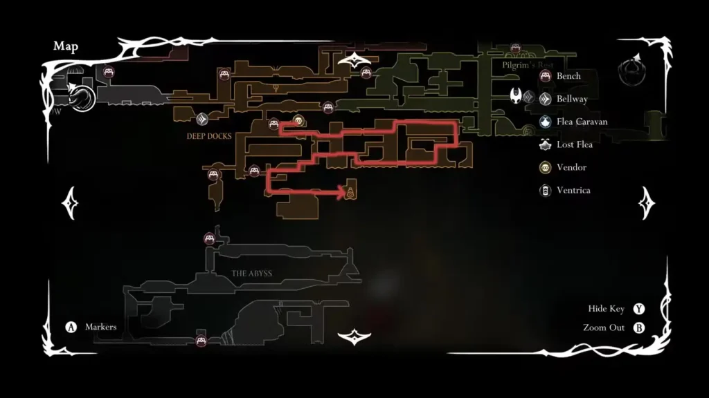Silksong Abyss Map Route Clearly highlighted for navigation