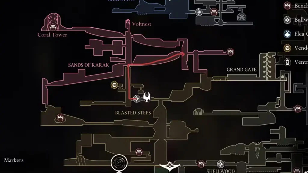 Pont raccourci des Sables de Karak dans Hollow Knight Silksong