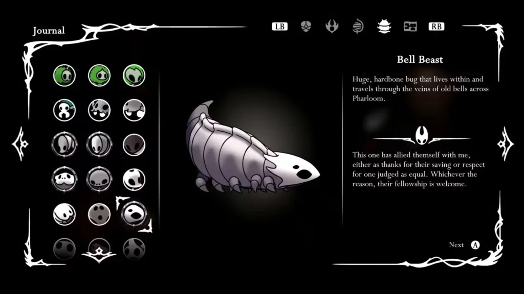 The Evolution of the Hunter's Journal System - Menu Page