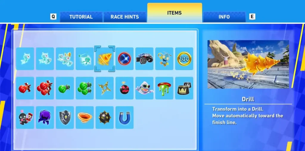 Sonic Racing Crossworlds Drill Items