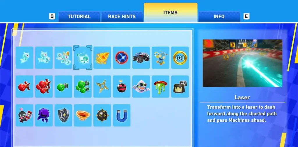 Sonic Racing Crossworlds Laser Items