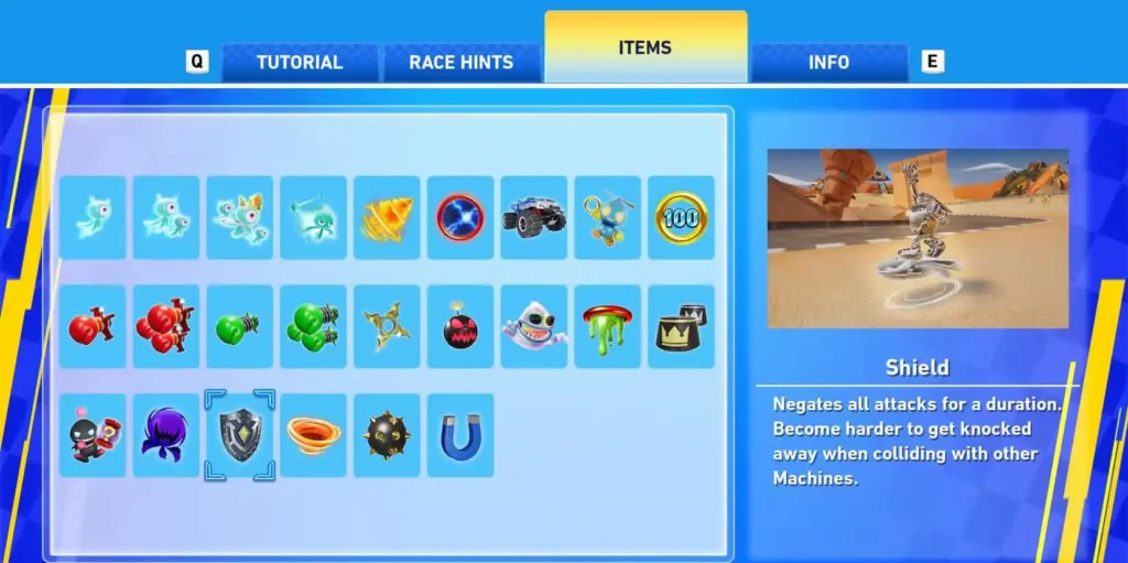 Sonic Racing Crossworlds Shield Items