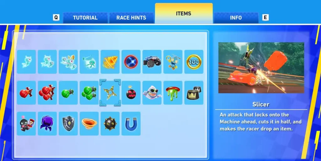 Sonic Racing Crossworlds Slicer Items
