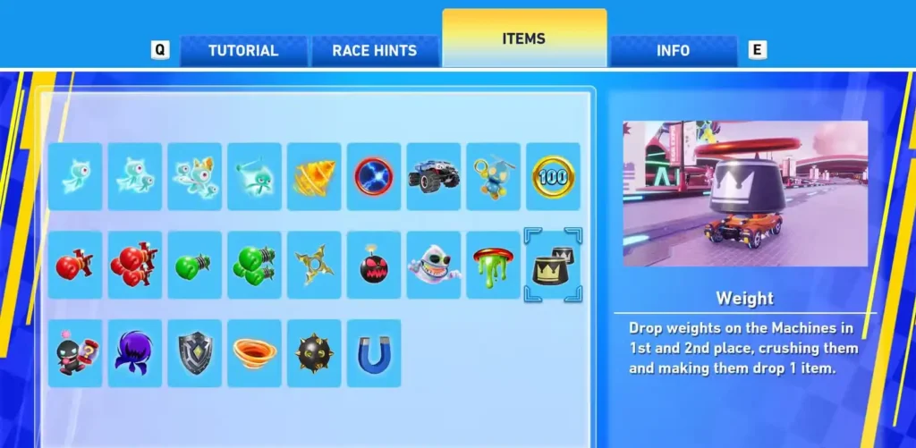 Sonic Racing Crossworlds Weight Items