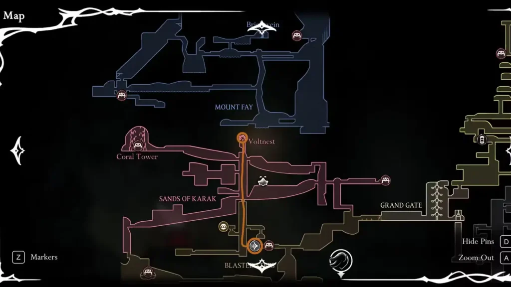 Emplacement du filament Volt dans Hollow Knight Silksong