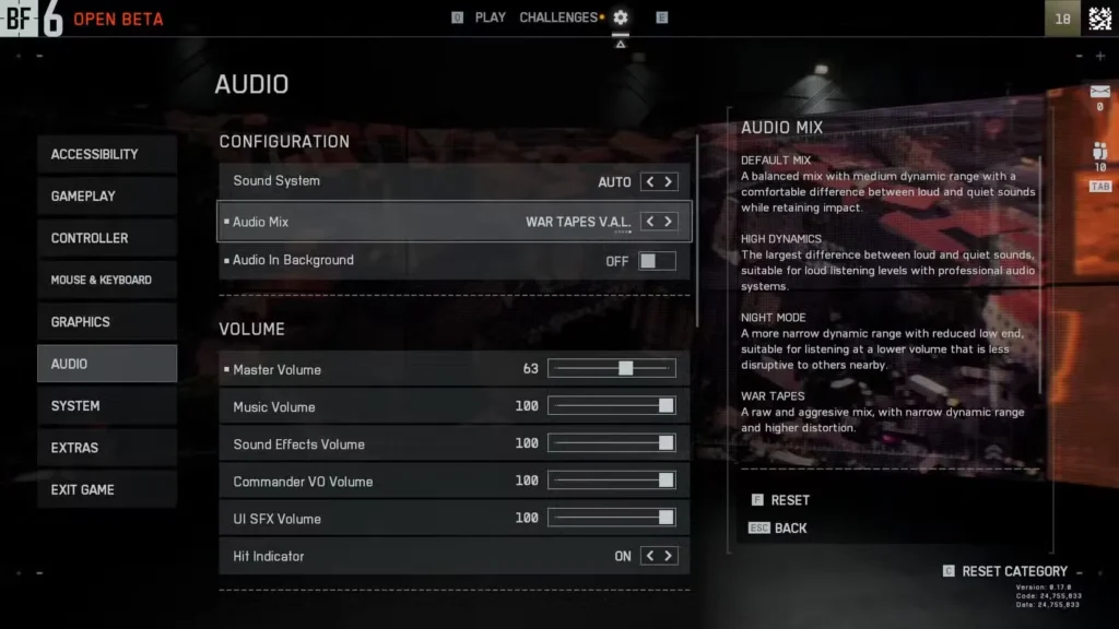 Audio Settings in Battlefield 6