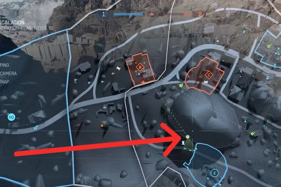 South Side of Central Rock (Covering Objective E) in Battlefield 6