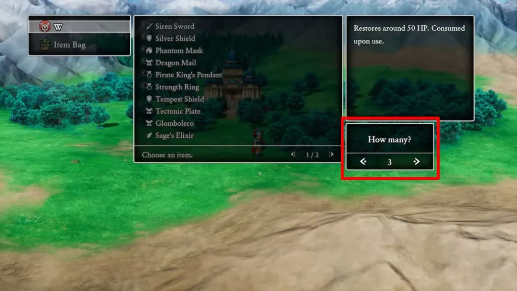 Dragon Quest 1 HD-2D Remake Taking Out and Selecting Quantity