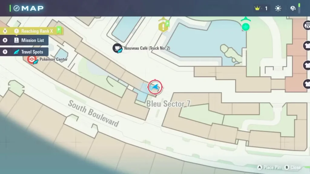 Captura de pantalla de la ubicación de aparición de Eeve en Pokémon Legends ZA