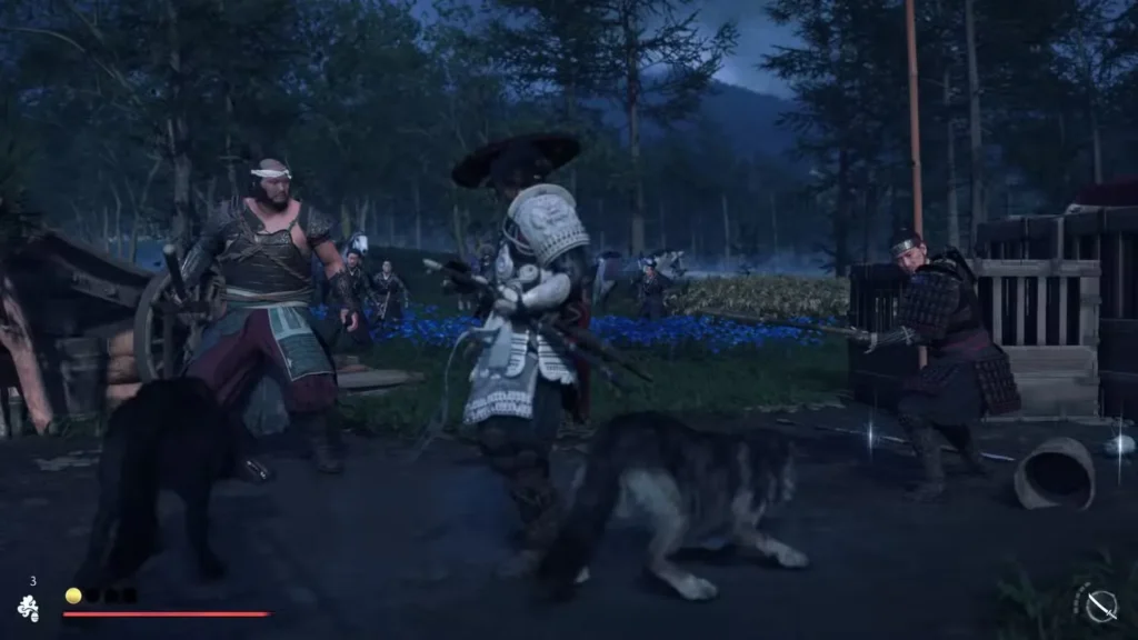 Fighting with the wolf in Ghost of Yotei