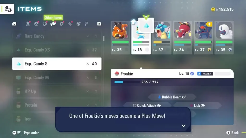 Learning a plus move via level up in Pokemon Legends: Z-A