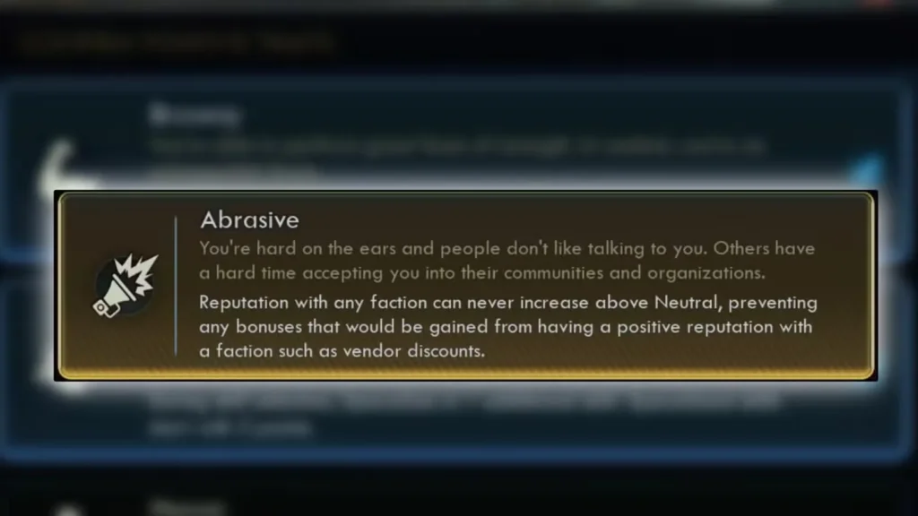 Abrasive Negative Traits in the outer worlds 2