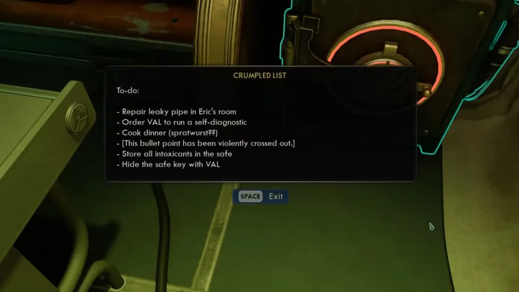 Outer Worlds 2 Commander's Safe Key Location Crumpled List Screenshot