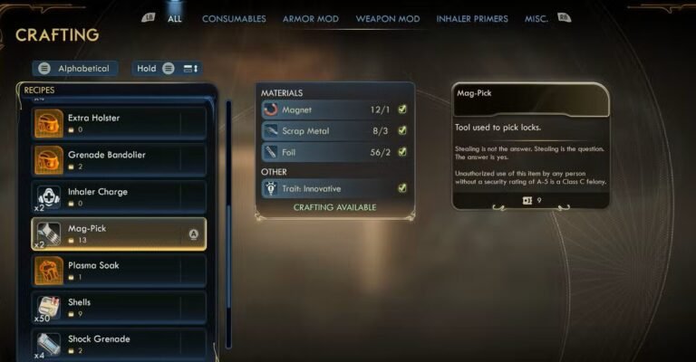 Outer Worlds 2 Mag Pick Crafting