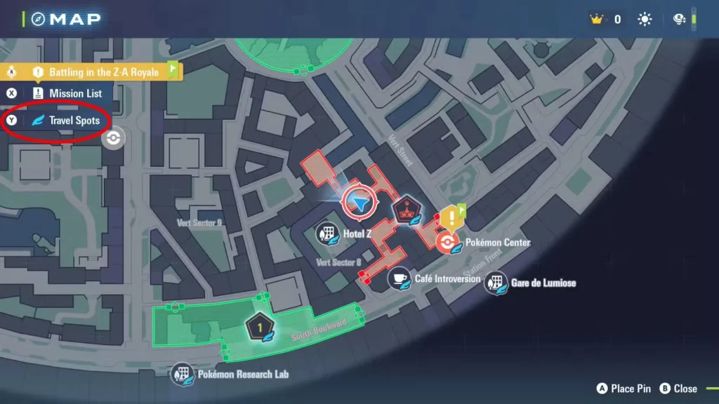 Fast Travel Map in Pokemon Legends Z-A