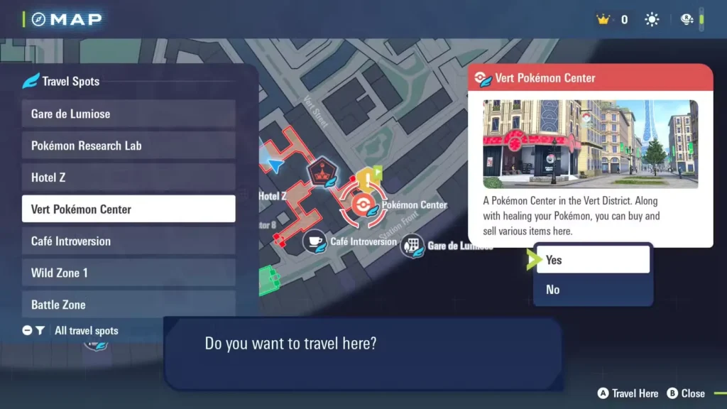 Pokemon Legends Z-A Fast Travel System Map