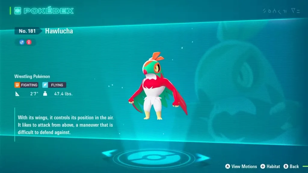 Hawlucha Pokedex Entry in Pokemon Legends: Z-A