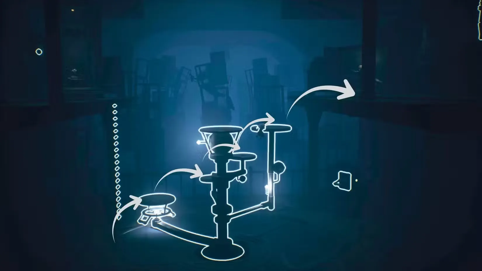Rompecabezas del botón de posición de la plataforma giratoria en Little Nightmares 3