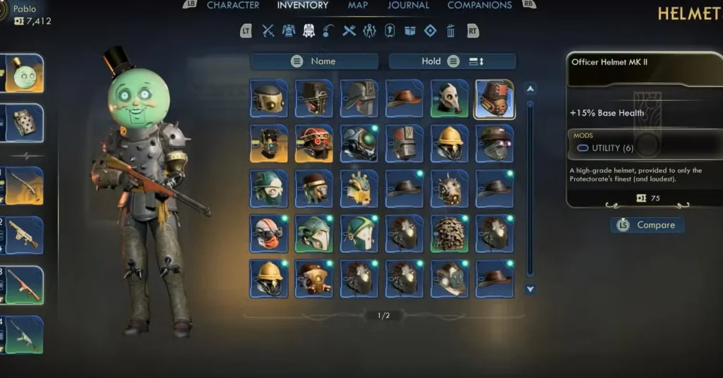 screenshot of headgear max health boost in outer worlds 2