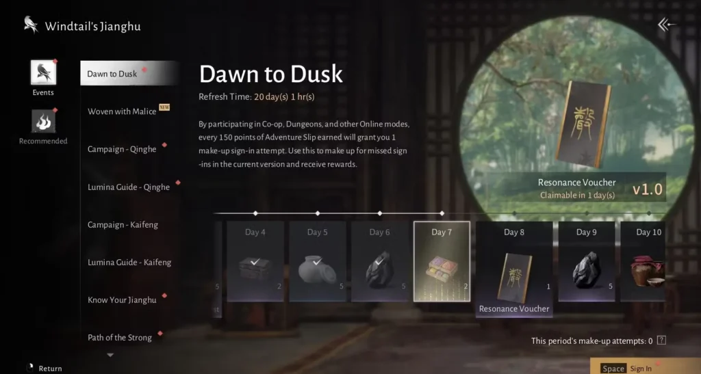 Down Dusk Meet Daily Activity Checklist in Where Winds Meet