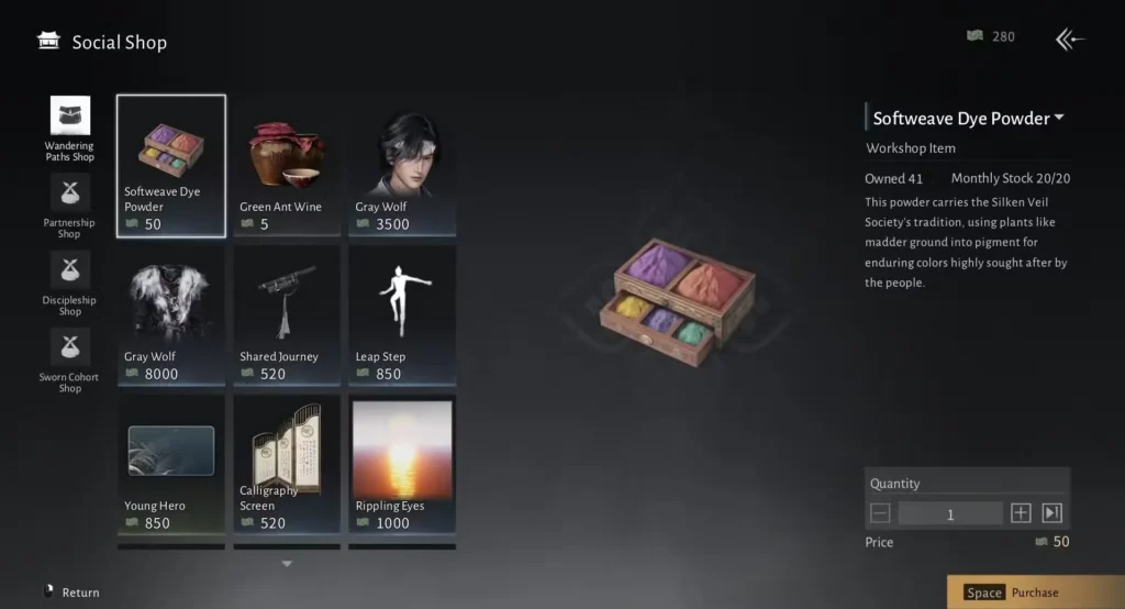 Social Shop Meet Daily Activity Checklist in Where Winds Meet