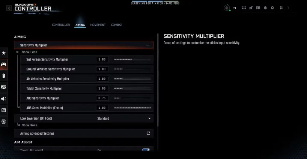 Aiming Settings in Call of Duty Black OPS 7