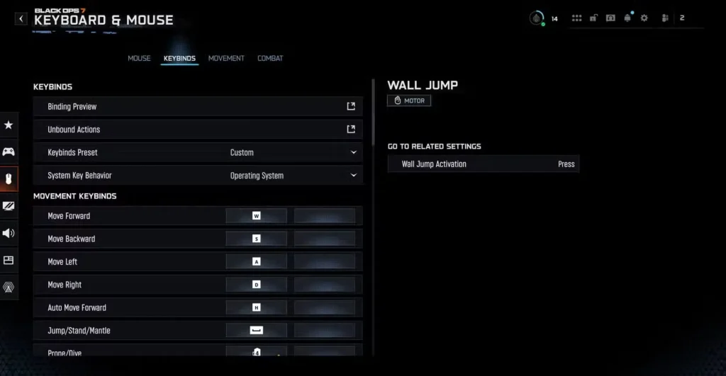keybinds settings Black Ops 7